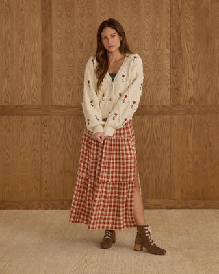 Boxy Crop Cardigan Winter Daisy Embroidery