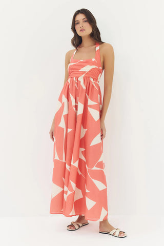 Nara Jumpsuit Ivory/Coral Cut Out Block Geo