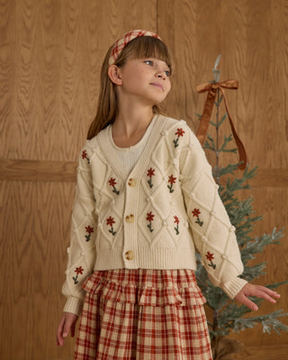 Boxy Crop Cardigan Winter Daisy Embroidery