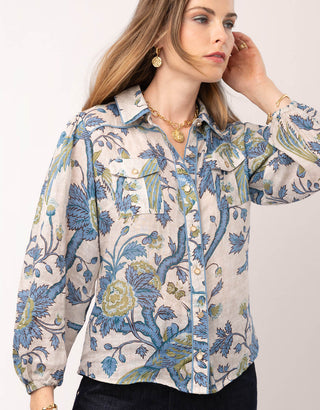 Claudette Blouse Japonica Bird Green