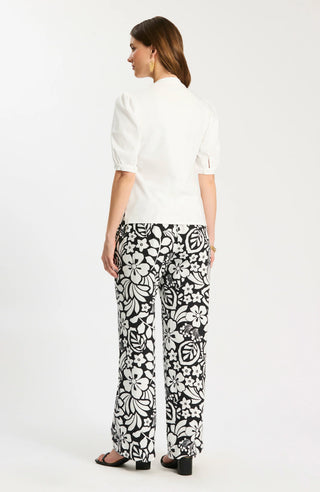 Gianna Linen Floral Pant Black/White