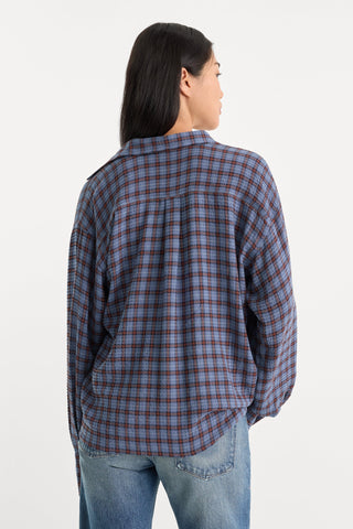 Crinkle Easy Shirt Blue Plaid