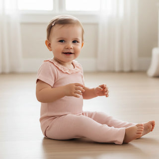 Organic Lace Collar Onesie & Leggings Set Blush ￼