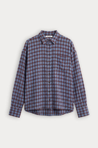 Crinkle Easy Shirt Blue Plaid