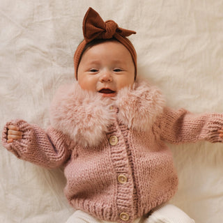Fur Collar Rosy Cardigan Sweater for Baby and Toddlers