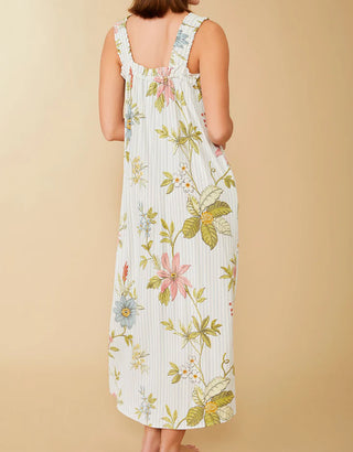 Sleeveless Nightgown Floral Vine Stripe Blue