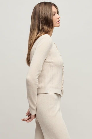 CozyChic Ultra Lite Pointelle Rib Ruffle Front Cardigan Stone