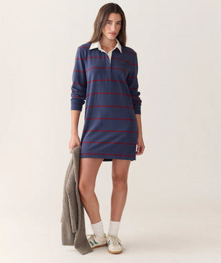 Maggie Rugby Mini Dress Navy & Cabernet Stripe