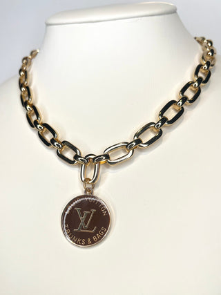 Louis Vuitton Brown Trunk & Bags Charm Gold Necklace