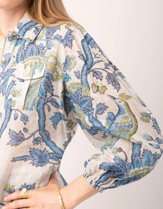 Claudette Blouse Japonica Bird Green