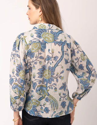 Claudette Blouse Japonica Bird Green