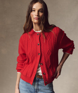 Everly Cable Knit Cardigan Crimson