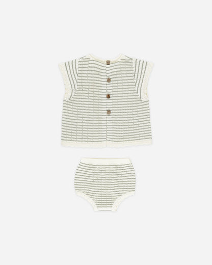 Scallop Knit Baby Set Sage Stripe