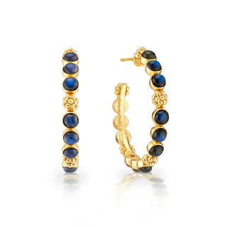 Berry Gem Medium Hoop Earrings Blue Labradorite