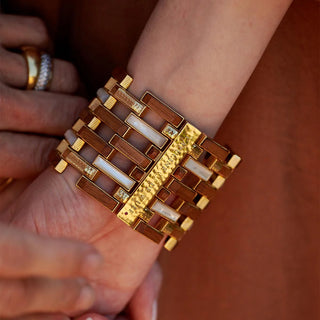 Pathway Grande Link Bracelet 7.5” Teak/Gold/MOP