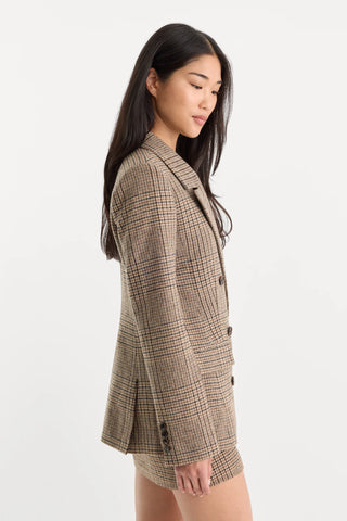 Double Breasted Blazer Brown Plaid