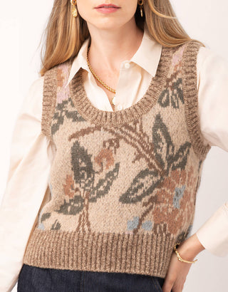 Noella Jacquard Vest Japonica Floral Cream