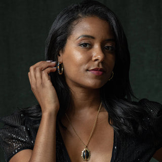 Berry Gem Medium Hoop Earrings Blue Labradorite