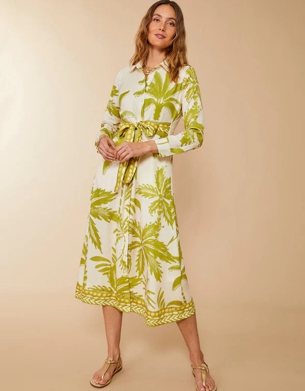 Marianne Shirt Dress Southern Resort Palms Green