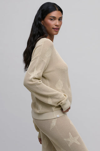 Sunbleached Shell Motif Crew Neck Pullover Stone