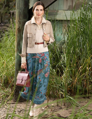 Yalena Midi Skirt Japonica Bird Blue Spruce