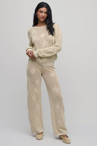 Sunbleached Shell Motif Crew Neck Pullover Stone