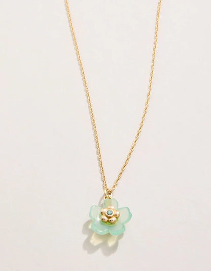 Yarrow Flower Necklace 18” Seafoam