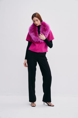 Short Sleeve Jacket With Fur Collar Glow Pink