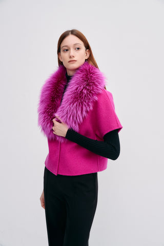 Short Sleeve Jacket With Fur Collar Glow Pink