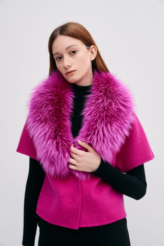 Short Sleeve Jacket With Fur Collar Glow Pink