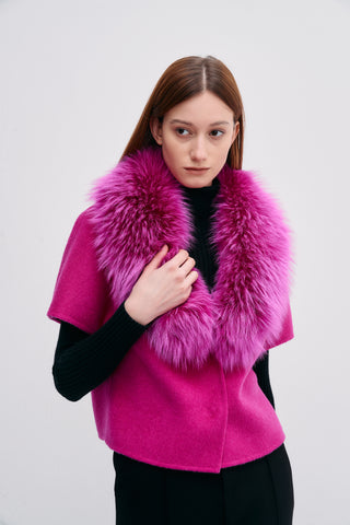 Short Sleeve Jacket With Fur Collar Glow Pink