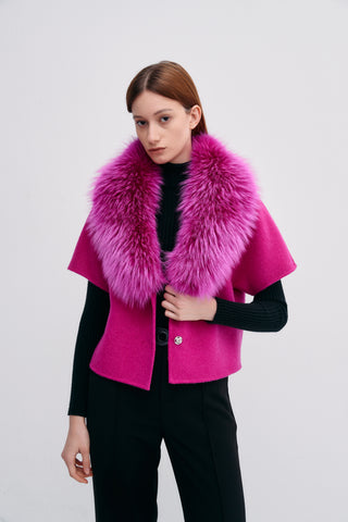 Short Sleeve Jacket With Fur Collar Glow Pink