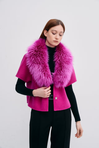 Short Sleeve Jacket With Fur Collar Glow Pink