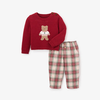 Christmas Bear Sweater + Winter Tartan Pant Set