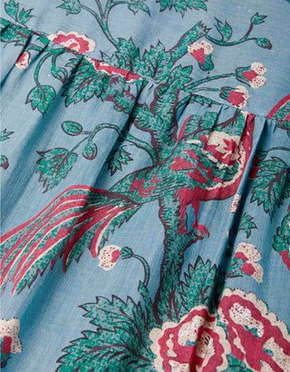 Yalena Midi Skirt Japonica Bird Blue Spruce