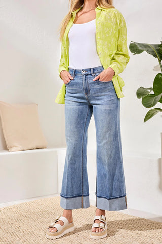 Brooke Cuffed Palazzo Jeans Pebbleblue