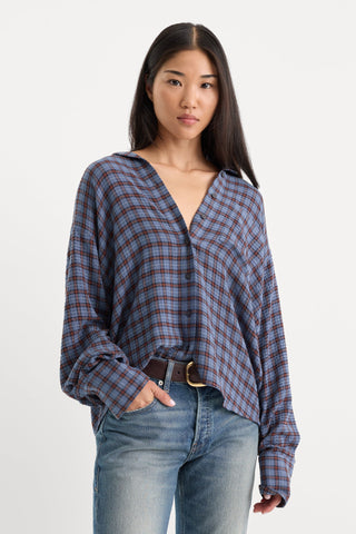 Crinkle Easy Shirt Blue Plaid