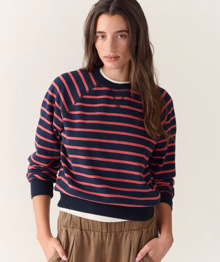 Cloud 9 Fleece Reversible Crewneck Twilight & Dusk Rose Stripe