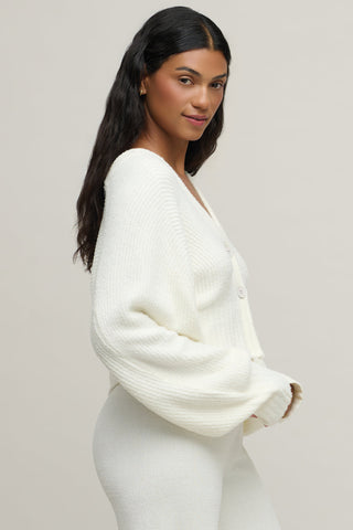 CozyChic Lite Cotton Ribbed Button Front Cardigan Pearl