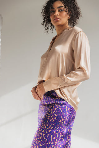 Daria French Cuff Silk Blouse Champagne