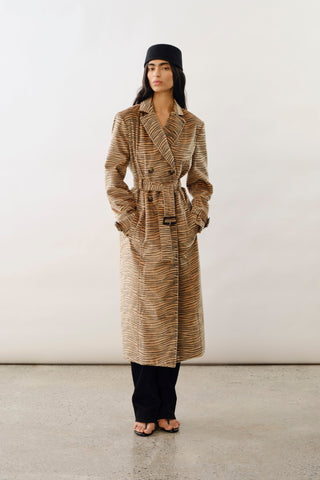 Leslie Faux Hair Tiger Print Trench Coat