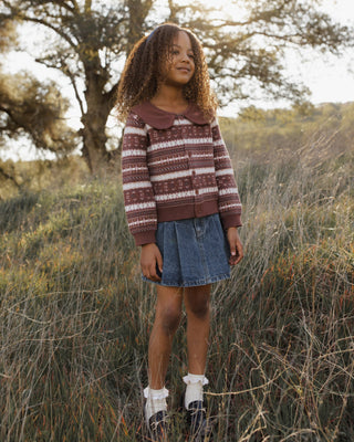 Fair Isle Cardigan Mulberry Stripe