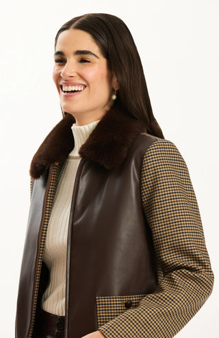 Lucy Mixed Media Jacket Dark Brown