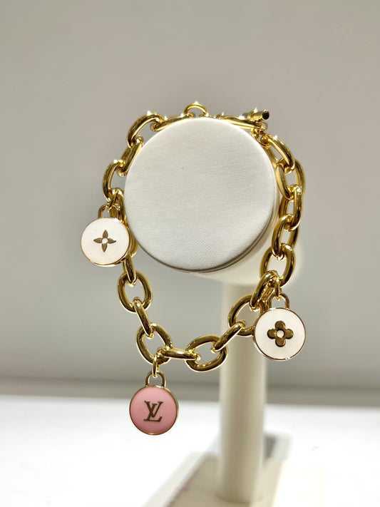 Louis Vuitton White and Pink Charm Toggle Bracelet