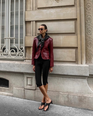 Valentina Micro Leather Blazer Burgundy