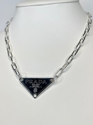 Prada Black And Silver Chain Necklace