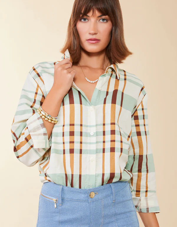 Aida Buttonfront Shirt Kalalanta Plaid Cream