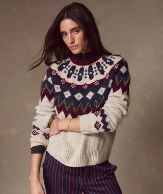 Donegal Fair Isle Sweater Oatmeal and Cabarnet