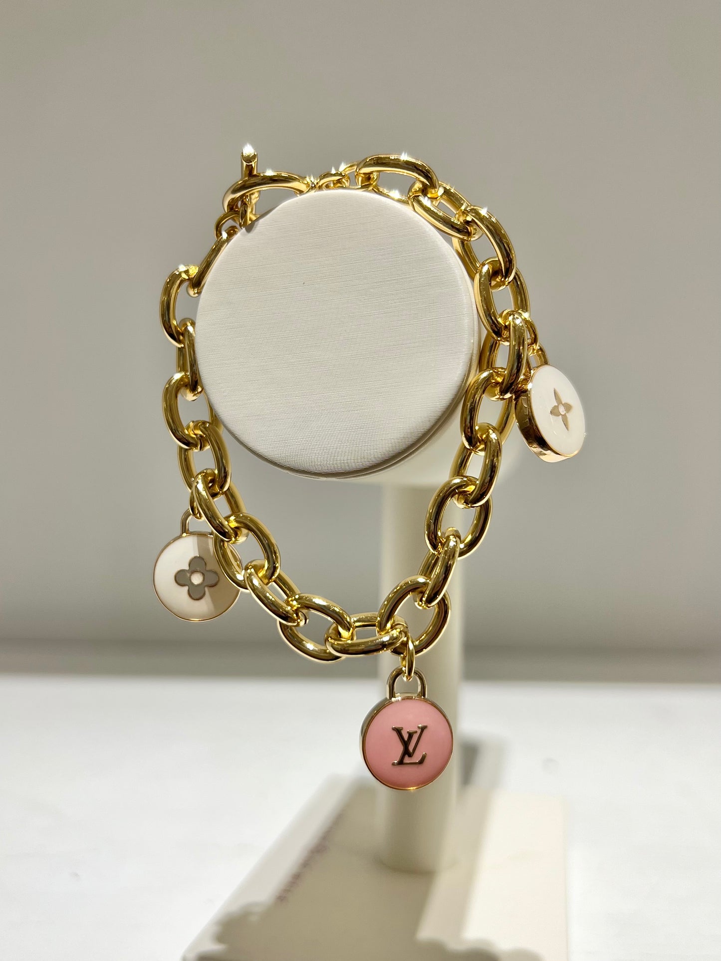 Louis Vuitton White and Pink Charm Toggle Bracelet