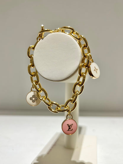 Louis Vuitton White and Pink Charm Toggle Bracelet